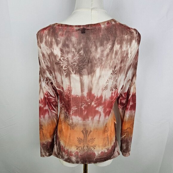 David Cline Mesh Sheer Tie-Dye Rhinestone Embellished Long Sleeve Top P Large - Picture 5 of 9